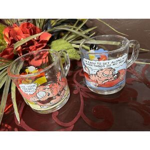 Set of 2 Vintage 1978 GARFIELD &  ODIE McDonalds Glass Coffee Mug by Jim Davis